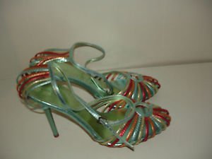 GOMAX GIANI 08 Green Gold Red Bronze Strappy Stiletto Sandals Shoes Size 8.5