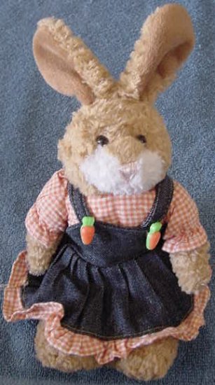 Plushland Bunny in Denim Jumper Dress Beanie Plush