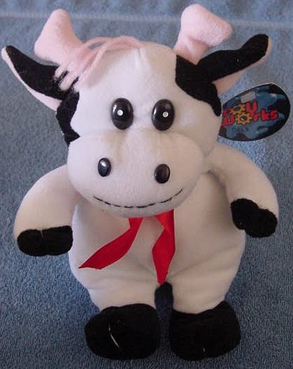 Toy Works White & Black Smiley Cow Stuffed Plush 8"