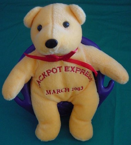 Jackpot Express March 2003 Bear Orange Stuffed Plush 6"