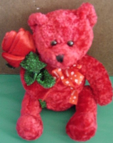 Kids of America Red Bear with Rose Stuffed Plush 6"