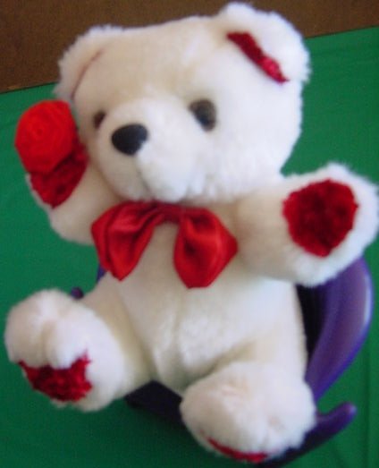 Calplush White & Red Bear with Flower Stuffed Plush 6"