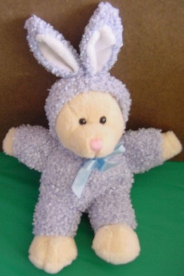 DanDee Beige Bear in Purple Bunny Suit Stuffed Plush 9"