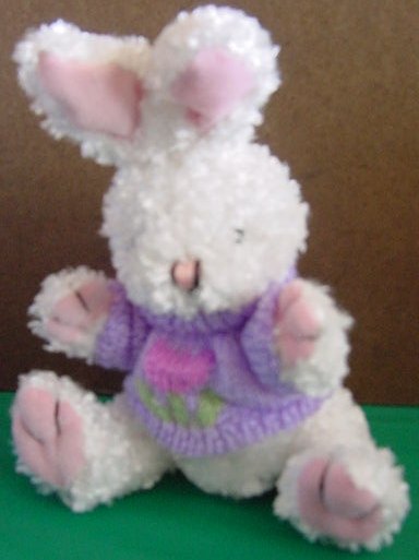 DanDee White Bunny Purple Tulip Sweater Stuffed Plush