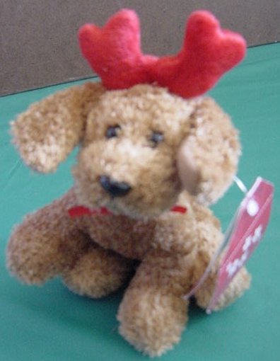 Galerie Brown Reindeer Dog Puppy Beanie Plush Tag Christmas