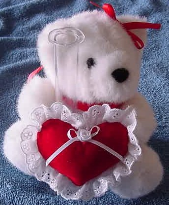 Joelson White Bear & Heart Bud Vase Stuffed Plush 6"