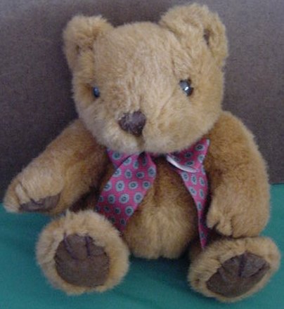 Kellytoy Brown Bear Sitting Red Bow Stuffed Plush 7"