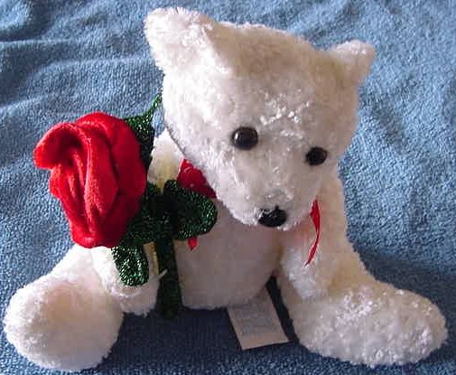 Kids of America White Bear & Rose Stuffed Plush 6"