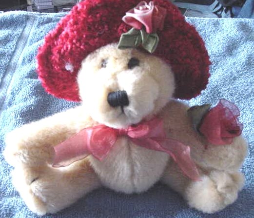 Light Brown Bear Roses & Hat Stuffed Plush 6.5" Cute