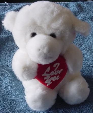Plush Image White I Love You Monkey or Dog Stuffed 7"