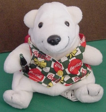 Coca Cola Polar White Bear in Vest Beanie Plush 5" 1998