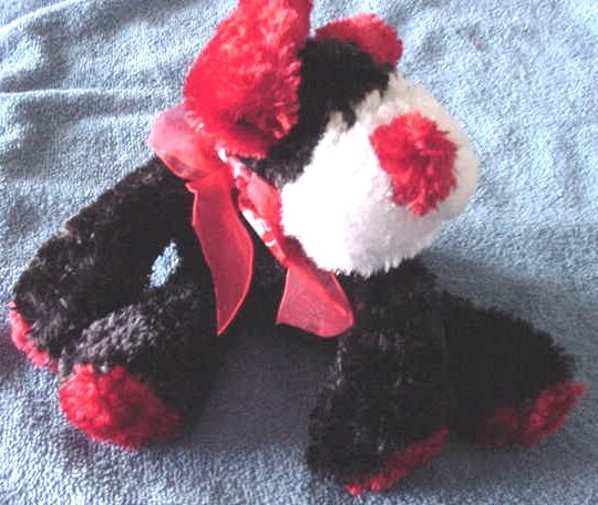 Dan Dee Black Red White Dog Beanie Plush 6" Floppy