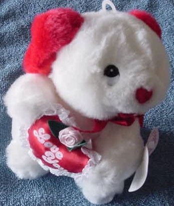 Aceview White Dog Lacey Love You Heart Stuffed Plush 6"