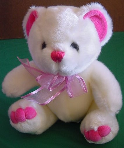 Kids of America White & Pink Bear Stuffed Plush 8"