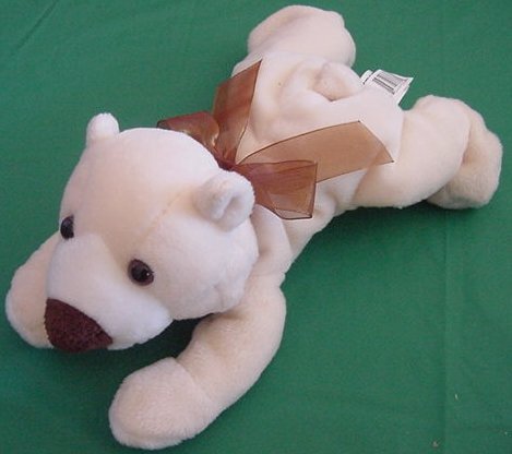 Kellytoy Cream Laying Down Bear Beanie Stuffed Plush 9"