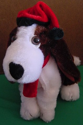 Christmas Basset Hound Dog Elf Hat Stuffed Plush 8"