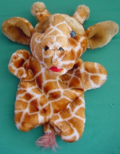 Soft Giraffe Blue Eyes Hand Puppet Stuffed Plush 9"