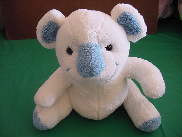 Bebisol Gingo Biloba France Soft White & Blue Bear Stuffed Plush 9"