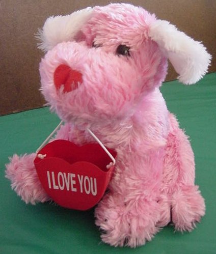 Pink Puppy Dog I Love You Holder Stuffed Plush 8" Soft