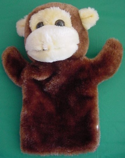 Brown & Beige Monkey Hand Puppet Stuffed Plush 10"