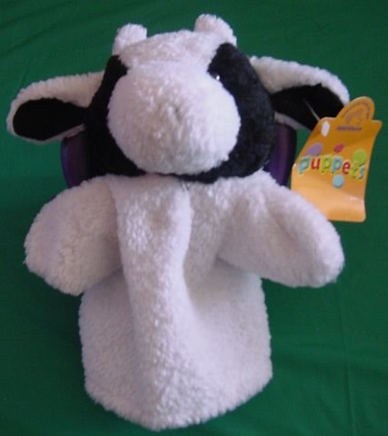 Applause Black & White Cow Hand Puppet Stuffed Plush 9"