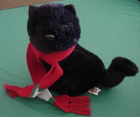 Toy-O-Rama Black Cat Kitty in Scarf Stuffed Plush 9"