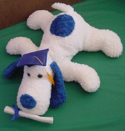 Fiesta Floppy White Blue Grad Dog Stuffed Plush 11"