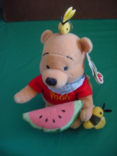 Winnie Pooh Summer Fun Watermelon Bees Beanie Plush 6"