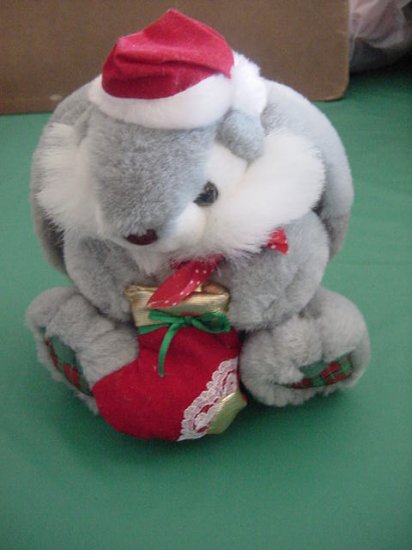 Wide Way Inc Gray Bunny Christmas Hat Stuffed Plush 7"