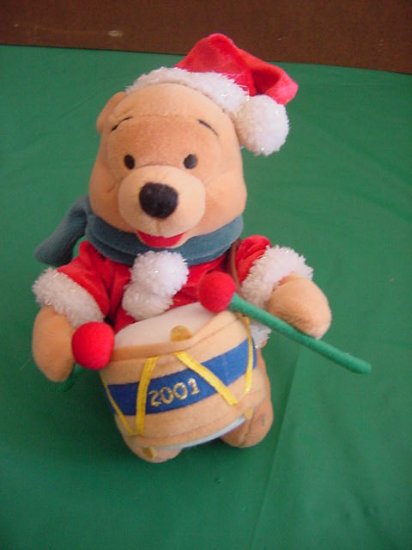 Winnie the Pooh Bear Drummer 2001 Christmas Beanie Plush 6"