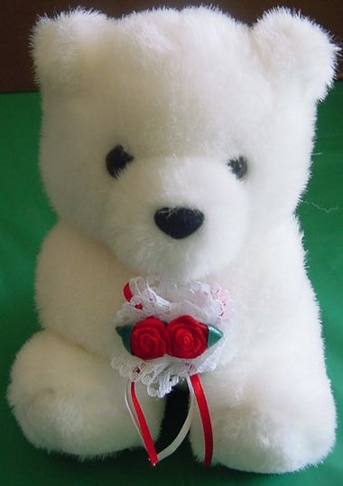 Fiesta White Bear Holding Roses Stuffed Plush 6"
