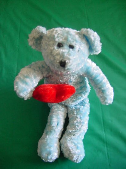 Blue Bear Holding Heart Beanie Stuffed Plush 6"