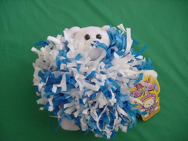 Teddy Pom Pon Pom Bear Scrunchie Stuffed Plush Tag Blue