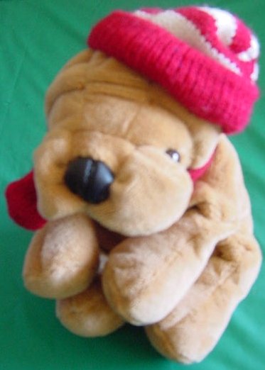 Commonwealth Wrinkly Dog Striped Hat Stuffed Plush 7"