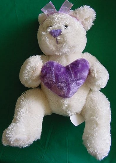 Soft Spring Bear Holding Purple Heart Stuffed Plush 6"