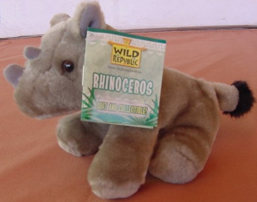 Wild Republic Rhino Gray 2 Horns Beanie Plush Tag 5"