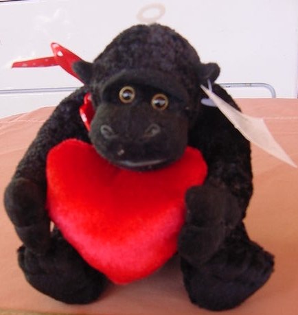 Kids of America Black Gorilla Heart Stuffed Plush 6" Tag