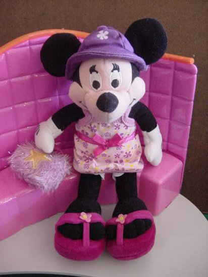 Minnie Mouse Disney Store Hip Hat Flower Dress Beanie Plush 9"