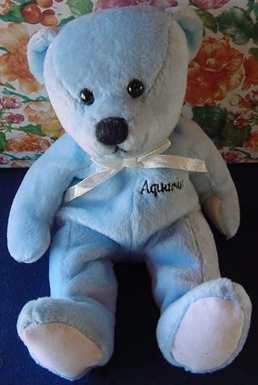 Blue Aquarius Zodiac Bear Beanie Stuffed Plush 5" Cute