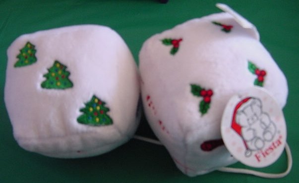 Fiesta White Christmas Fuzzy Dice Stuffed Plush Tag