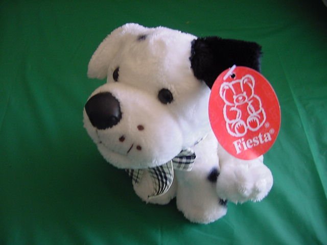 Fiesta White Black Spotted Dog Puppy Stuffed Plush Tag