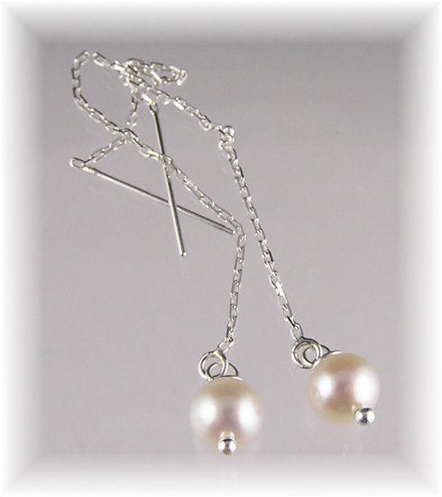 Freshwater Pearl Sterling Silver Threader Earrings