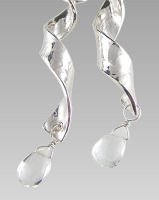 Fine Silver Facted White Topaz Teardrop Earrings "Twisted"