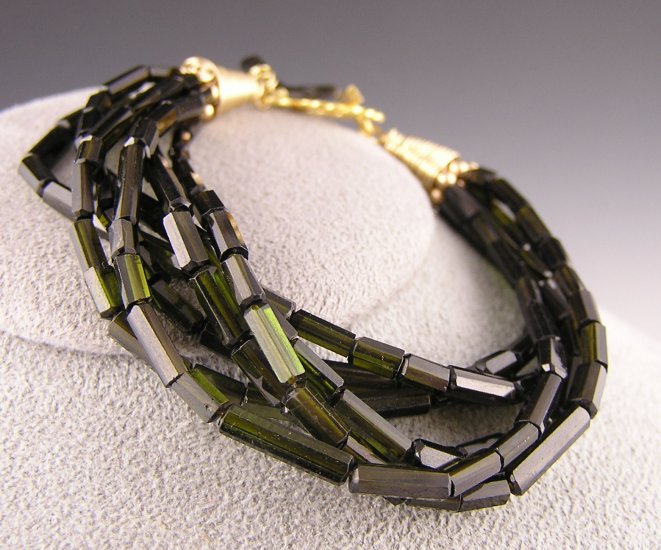 Green Tourmaline Faceted Barrel Bracelet "California Sea Grass"