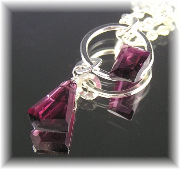 Rhodolite Garnet Pink-ish Fine Silver Pendant Drop Necklace