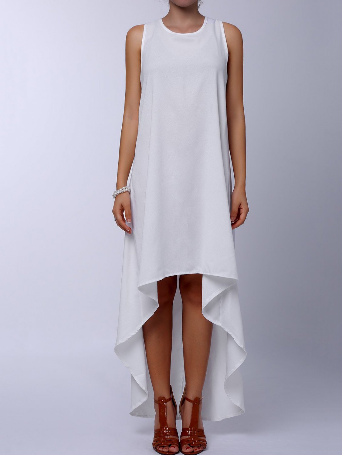 Stylish Round Collar Sleeveless Asymmetrical Dress