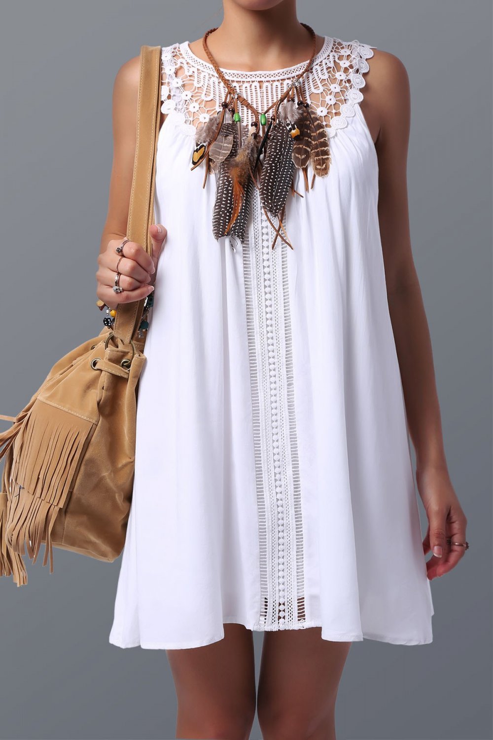 Chic Women's Lace Spliced Sleeveless Dress