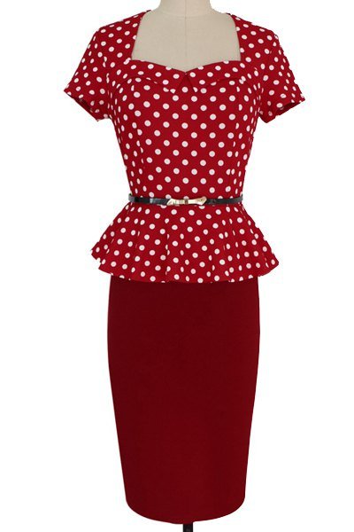 Trendy Sweetheart Neck Short Sleeve Polka Dot Flounce Dress For Women