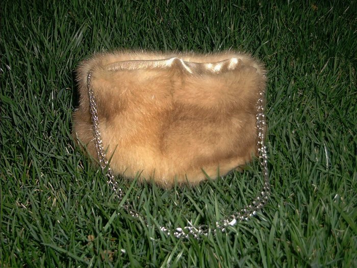 Lighter Brown Mink Evening Bag is a rich brown and has a silvertone chain strap