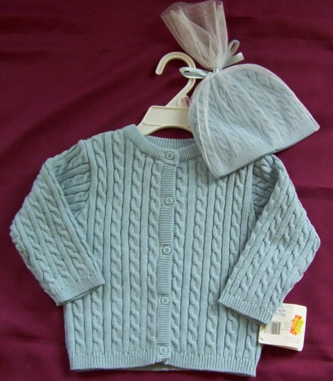 NWT Healthtex Cardigan Sweater & Hat Set Boys 6-9 mos